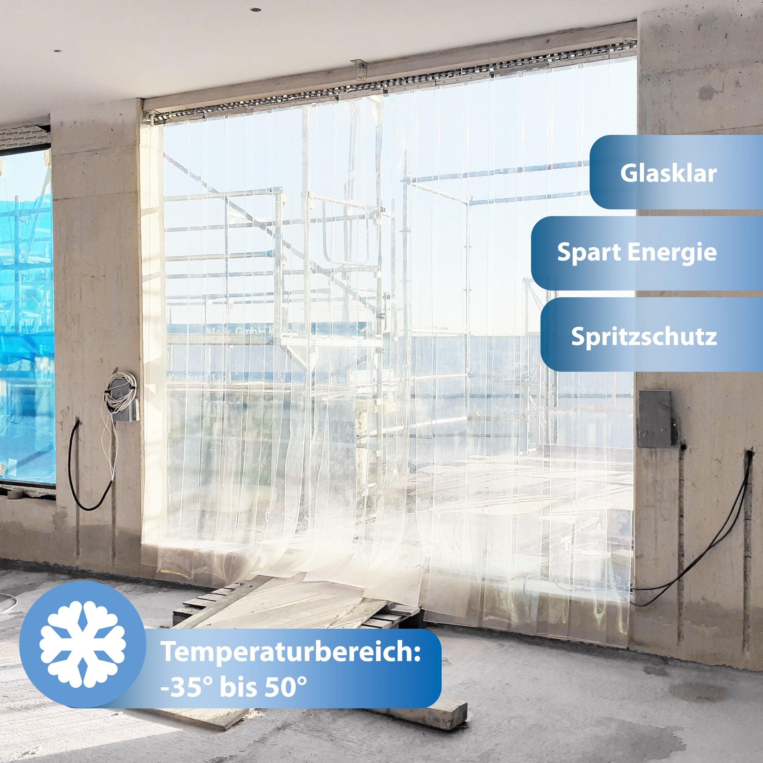 PVC Streifenvorhang Transparent glasklar Breite 1,00 m / Stärke 2 mm